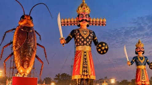 Delhi's Dussehra Celebrations Feature Burning of Cockroach Effigy