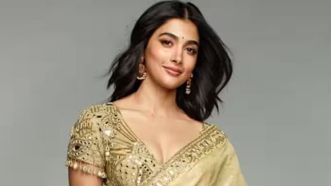 Pooja Hegde Stuns in Beige Gold Saree Worth Rs 1.91 Lakh