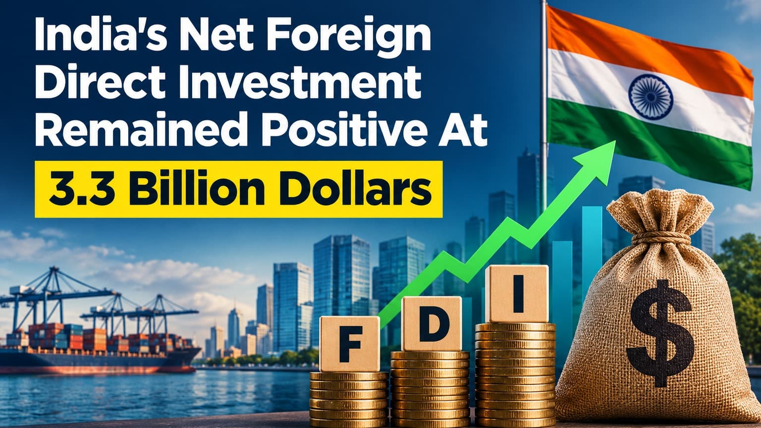 India's Net Foreign Direct Investment Remained Positive At 3.3 Billion Dollars